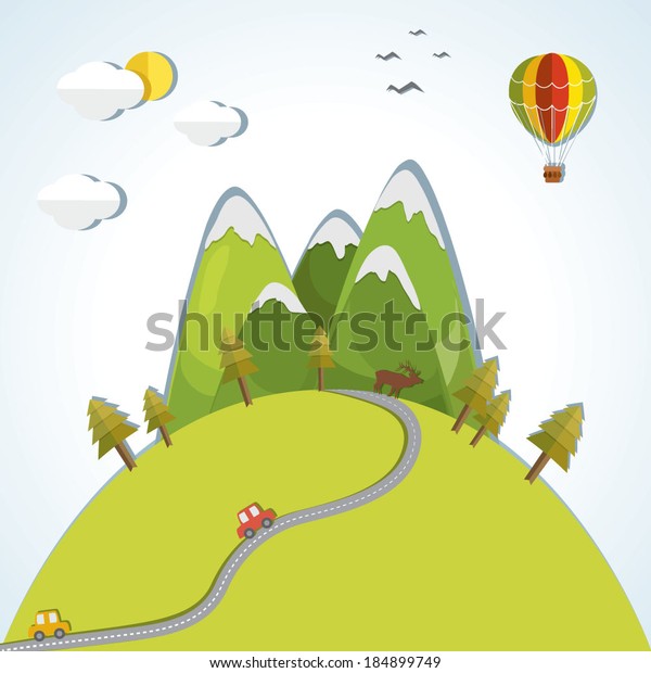 Vector illustration of a mountain landscape in a\
paper-cut style
