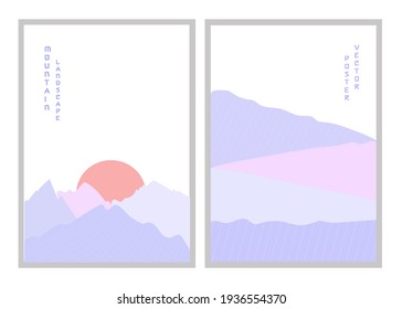 Afiche del paisaje montañoso ilustrado por vectores. Antecedentes geométricos al estilo japonés asiático. Símbolo abstracto para impresión, afiche, pegatina, diseño de tarjeta. 