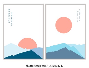 Afiche del paisaje montañoso ilustrado por vectores. Antecedentes geométricos al estilo japonés asiático. Símbolo abstracto para impresión, afiche, pegatina, diseño de tarjeta. 