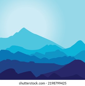 Vector illustration of Mountain landscape with road and light blue background.