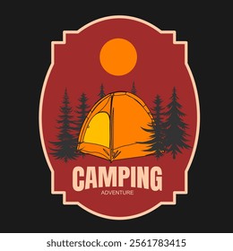 Vector illustration of mountain landscape and tent for t-shirt design. Mountain theme graphic t-shirt design Outdoor camping hiking.