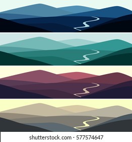 Vector illustration of mountain landscape in time of day