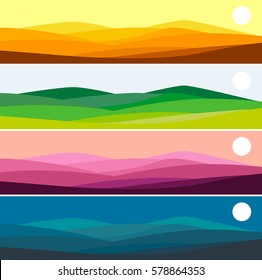 Vector illustration of mountain landscape in time of day