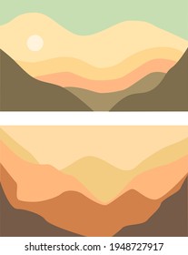 Ilustración vectorial de una montaña, en tonos marrones pastel, postal
