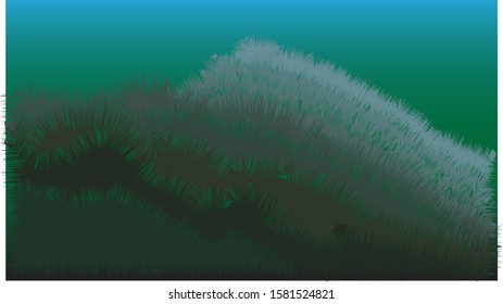 Vector illustration of a mountain meadow with a green background.