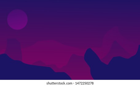 Vector illustration of mountain and moon background