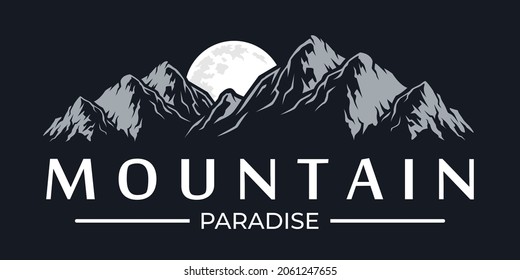 Vector illustration of mountain with moon isolated in dark background. 