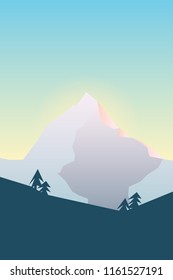 Vector illustration of mountain peak in morning with sunlight