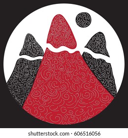 Vector illustration of mountain peaks drawn in openwork style