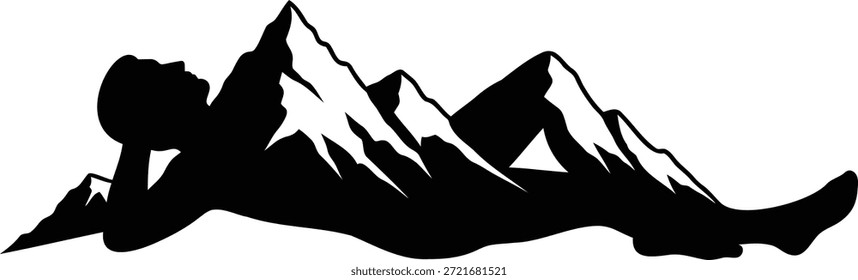Ilustración vectorial de una cordillera que forma la silueta de un hombre reclinado que simboliza la conexión con la naturaleza, el gigante dormido y el cuerpo terrestre aislado sobre fondo blanco