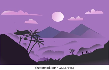 vector illustration of mountain scenery and nature