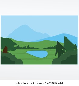 Ilustración vectorial del paisaje montañoso para el trasfondo de los medios sociales. postal. fondo de pantalla.