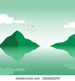 vector illustration of mountain and sea scenery
