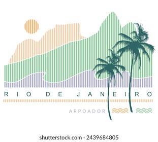 Ilustración vectorial de siluetas de montaña en la región costera de Río de Janeiro, Brasil. Arte en estilo gráfico.