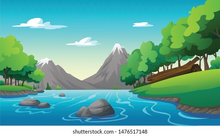 Vector illustration mountain and sky color bright