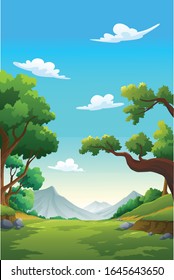 Vector illustration mountain and sky color bright.