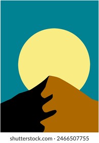 Vektorgrafik. Illustration eines Berges mit der Sonne, kann als Wand-Display, Poster, geeignet für die Anzeige im Wohnzimmer und Schlafzimmer verwendet werden