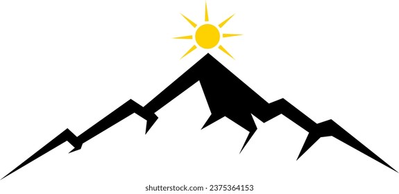 ilustración vectorial de una montaña y del sol sobre un fondo transparente