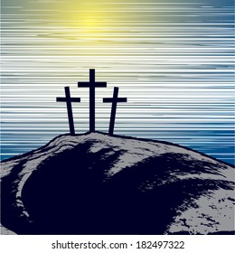 vector illustration with mountain with three crosses