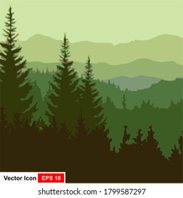 Vector illustration of mountain and tree background.