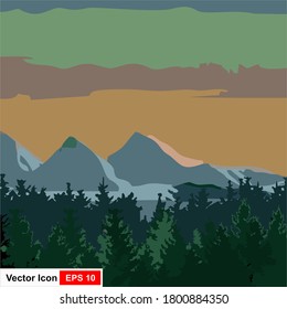 Vector illustration of mountain and tree background.