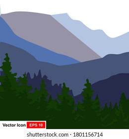 Vector illustration of mountain and tree background.