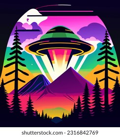 Vektorgrafik von Berg und UFO