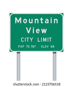 Vector illustration of the Mountain View City Limit green road sign on metallic posts
