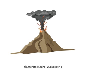 Vector illustration of mountain, volcano eruption on white background