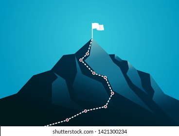 vector illustration of a mountain with white path graphic. describe business journey, planning, and target. business concept illustration