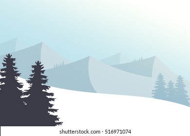 Vector illustration mountain winter landscape. Mountain snowy slope