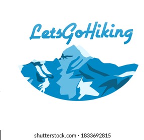 ilustración vectorial de una montaña con las palabras "LETS GO HIKING", se puede usar como icono o logo para contenido de viaje.