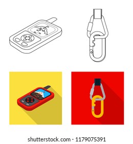 Vector illustration of mountaineering and peak icon. Collection of mountaineering and camp vector icon for stock.