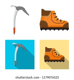 Vector illustration of mountaineering and peak icon. Set of mountaineering and camp vector icon for stock.