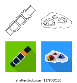 Vector illustration of mountaineering and peak icon. Collection of mountaineering and camp vector icon for stock.