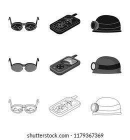 Vector illustration of mountaineering and peak icon. Set of mountaineering and camp vector icon for stock.