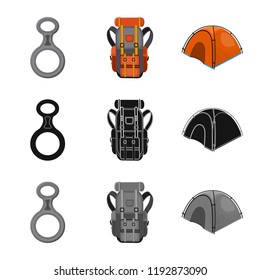 Vector illustration of mountaineering and peak icon. Collection of mountaineering and camp stock vector illustration.