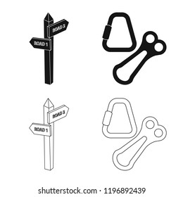 Vector illustration of mountaineering and peak icon. Set of mountaineering and camp stock symbol for web.