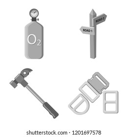 Vector illustration of mountaineering and peak icon. Set of mountaineering and camp stock vector illustration.