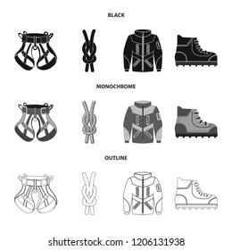 Vector illustration of mountaineering and peak icon. Set of mountaineering and camp stock vector illustration.