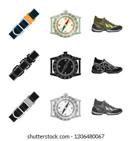 Vector illustration of mountaineering and peak icon. Set of mountaineering and camp stock symbol for web.