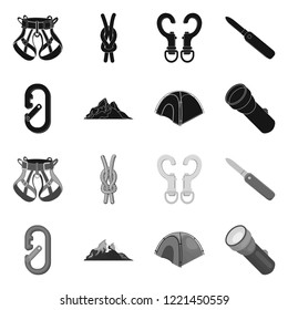 Vector illustration of mountaineering and peak icon. Collection of mountaineering and camp stock vector illustration.