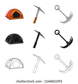 Vector illustration of mountaineering and peak icon. Collection of mountaineering and camp stock vector illustration.