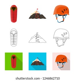 Vector illustration of mountaineering and peak icon. Set of mountaineering and camp stock symbol for web.
