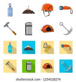 Vector illustration of mountaineering and peak icon. Collection of mountaineering and camp stock vector illustration.