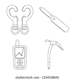 Vector illustration of mountaineering and peak icon. Set of mountaineering and camp stock symbol for web.