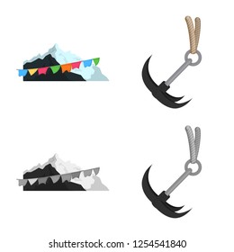 Vector illustration of mountaineering and peak icon. Collection of mountaineering and camp stock vector illustration.