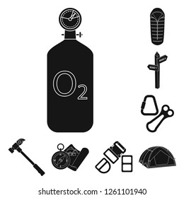 Vector illustration of mountaineering and peak icon. Set of mountaineering and camp stock symbol for web.