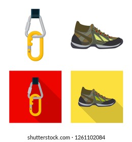 Vector illustration of mountaineering and peak icon. Set of mountaineering and camp stock symbol for web.