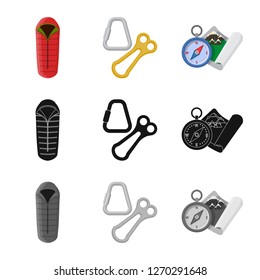 Vector illustration of mountaineering and peak icon. Set of mountaineering and camp stock vector illustration.